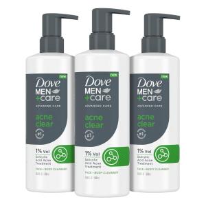 imageDOVE MEN  CARE Advanced Care Cleanser Acne Clear 3 Count for Acne Prone Skin Face  Body Cleanser with 1 Salicylic Acid 169 oz