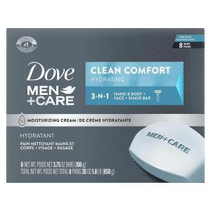imageDOVE MEN  CARE Bar 3 in 1 Cleanser for Body Face and Shaving Blue Eucalyptus 8 Bars For Fresh HealthyFeeling Skin Body and Facial Cleanser More Moisturizing Than Bar Soap 375 ozClean Comfort