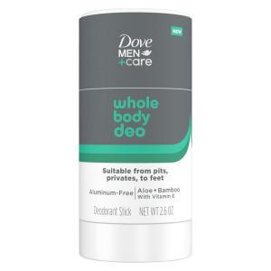 imageDOVE MEN  CARE Whole Body Deo AluminumFree Deodorant Stick Aloe  Bamboo Helps Avoid Chafing Suitable from Pits Privates to Feet 26 ozStick Aloe