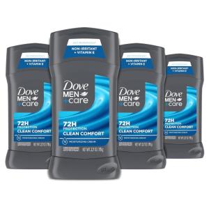 imageDove MenCare Antiperspirant Deodorant Stick 4 Count Clean Comfort 72Hour Sweat ampamp Odor Protection Antiperspirant for Men With 14 Moisturizing Cream 27 oz