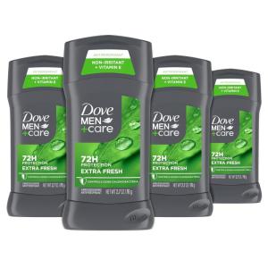 imageDove MenCare Antiperspirant Deodorant Stick for Men 4 Count Extra Fresh with 72hour Sweat ampamp Odor Protection with 14 Moisturizing Cream ampamp Longlasting Citrus scent 27 oz27 Ounce Pack of 4
