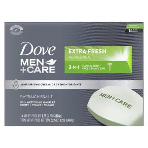 imageDove MenCare Bar 3 in 1 Cleanser for Body Face and Shaving Extra Fresh 14 Bars to Clean and Hydrate Skin Body and Facial Cleanser Mandarin Citrus Patchouli and Rosemary scent 375 oz