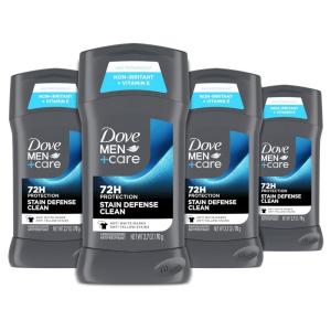 imageDove MenCare Deodorant Stick 4 Count Stain Defense Clean for Men Antiwhite Marks ampamp Antiyellow Stains with 72hour Sweat and Odor Protection 27 ozInvisible