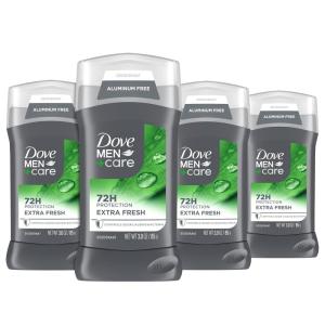 imageDove MenCare Deodorant Stick for Men 4 Count Extra Fresh Aluminum Free 72Hour Odor Protection Mens Deodorant with 14 Moisturizing Cream 3 oz