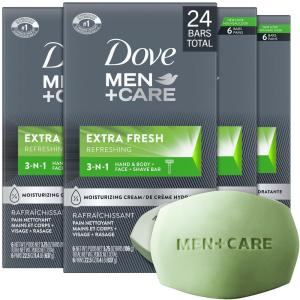 imageDove Soap Bar for Men MenCare Extra Fresh Scent 4 Boxes24 Bars  Hydrating 3in1 Body Hand and Face Cleanser 225 Oz Ea