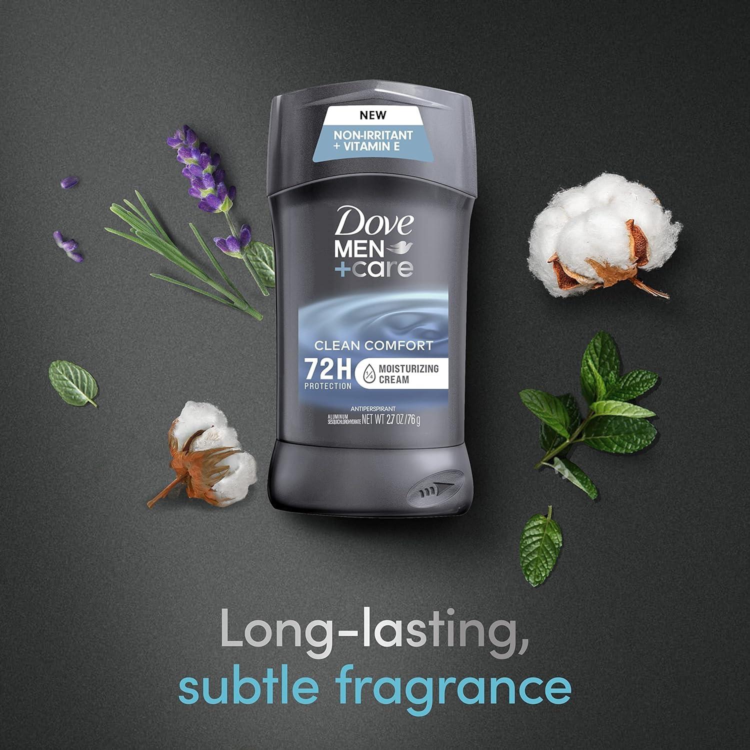 imageDove MenCare Antiperspirant Deodorant 48hour sweat and odor protection Clean Comfort Antiperspirant for men formulated with vitamin E and Triple Action Moisturizer 27 oz pack of 3Linen